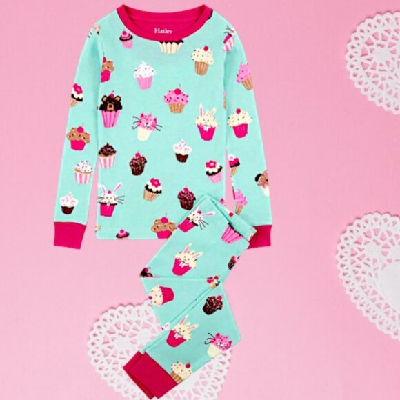Hatley “Sweet Dreams & Sprinkle Scenes” Pajama Set 4T NWT Teal & Pink Cotton - Picture 1 of 4